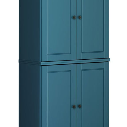 72" Teal Blue Solid Wood Four Door Pantry Or Storage Closet