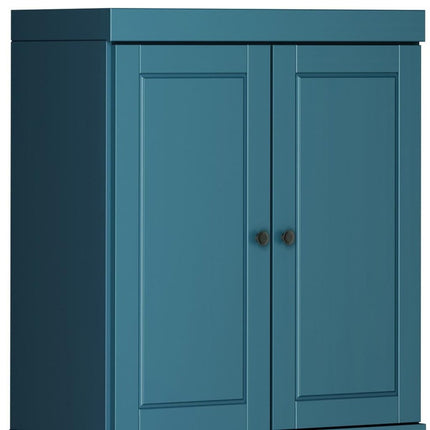 72" Teal Blue Solid Wood Four Door Pantry Or Storage Closet