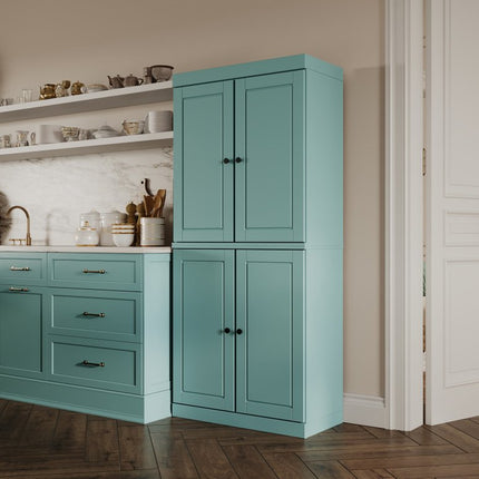 72" Aqua Solid Wood Four Door Pantry Or Storage Closet
