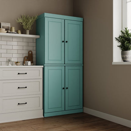 72" Aqua Solid Wood Four Door Pantry Or Storage Closet