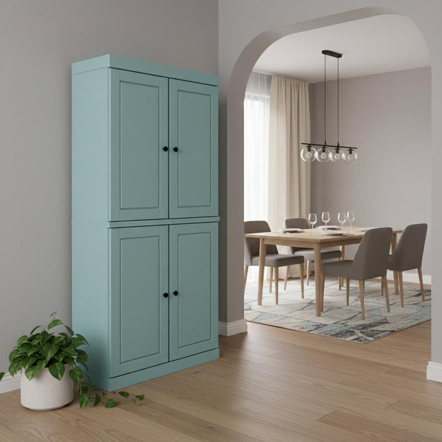 72" Aqua Solid Wood Four Door Pantry Or Storage Closet