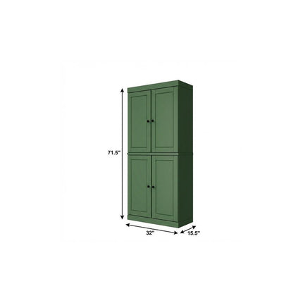 72" Green Solid Wood Four Door Pantry Or Storage Closet