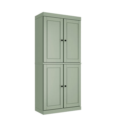 72" Sage Solid Wood Four Door Pantry Or Storage Closet