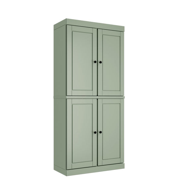72" Sage Solid Wood Four Door Pantry Or Storage Closet