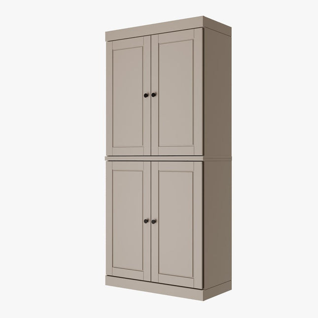 72" Beige Solid Wood Four Door Pantry Or Storage Closet