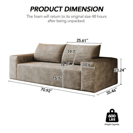 Sofa Deep Seat, Comfy Corduroy Cloud Sofa, No Assembly Required, Champagne Color,