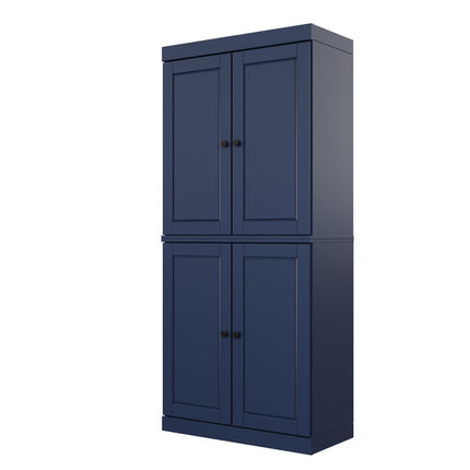 72" Navy Blue Solid Wood Four Door Pantry Or Storage Closet