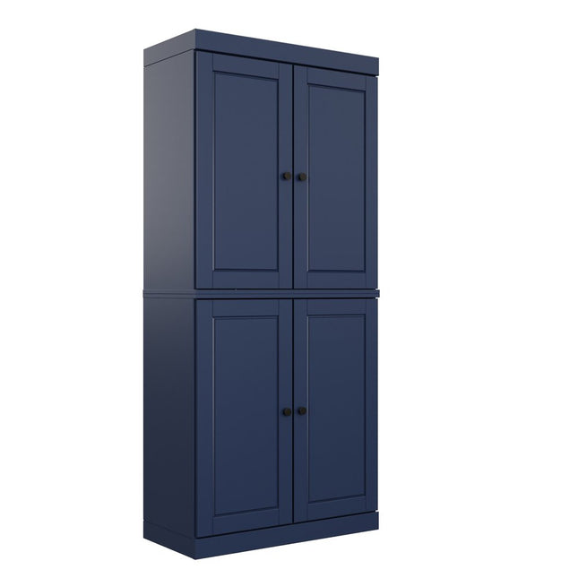 72" Navy Blue Solid Wood Four Door Pantry Or Storage Closet