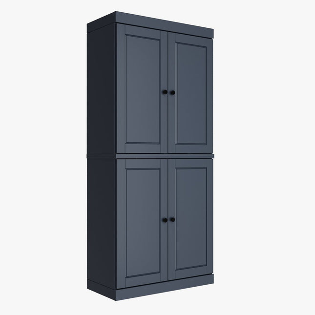 72" French Blue Solid Wood Four Door Pantry Or Storage Closet
