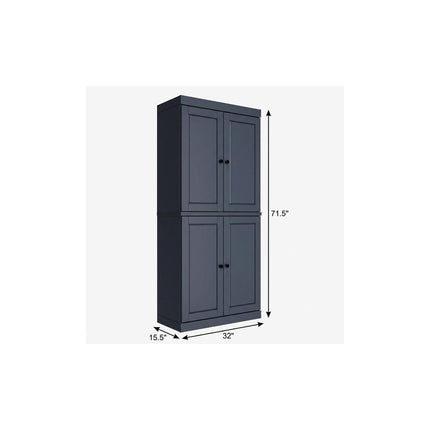 72" French Blue Solid Wood Four Door Pantry Or Storage Closet