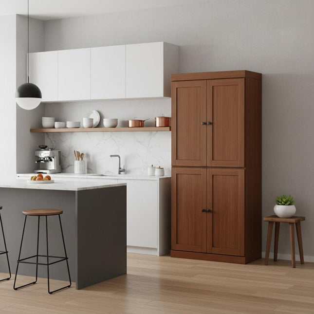 72" Coffee Solid Wood Four Door Pantry Or Storage Closet