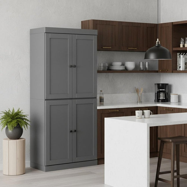 72" Gray Solid Wood Four Door Pantry Or Storage Closet