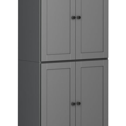 72" Gray Solid Wood Four Door Pantry Or Storage Closet