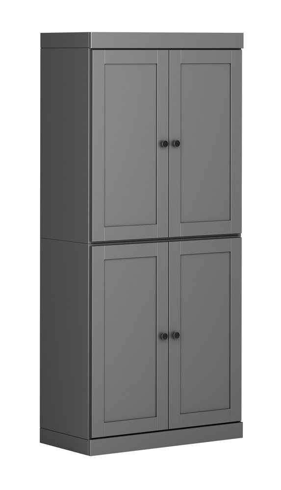 72" Gray Solid Wood Four Door Pantry Or Storage Closet