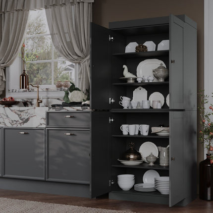 72" Gray Solid Wood Four Door Pantry Or Storage Closet