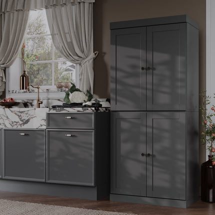 72" Gray Solid Wood Four Door Pantry Or Storage Closet