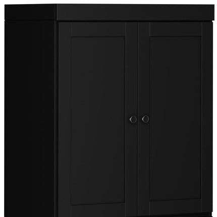 72" Black Solid Wood Four Door Pantry Or Storage Closet