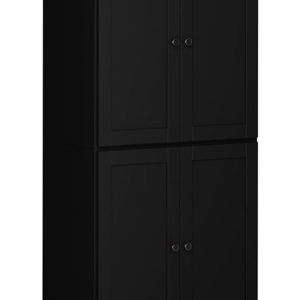 72" Black Solid Wood Four Door Pantry Or Storage Closet