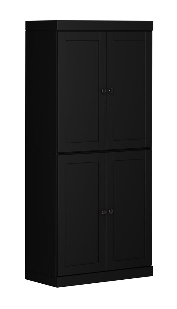 72" Black Solid Wood Four Door Pantry Or Storage Closet