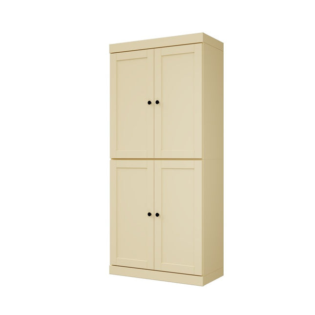 72" Yellow Solid Wood Four Door Pantry Or Storage Closet