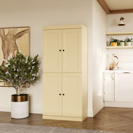 72" Yellow Solid Wood Four Door Pantry Or Storage Closet