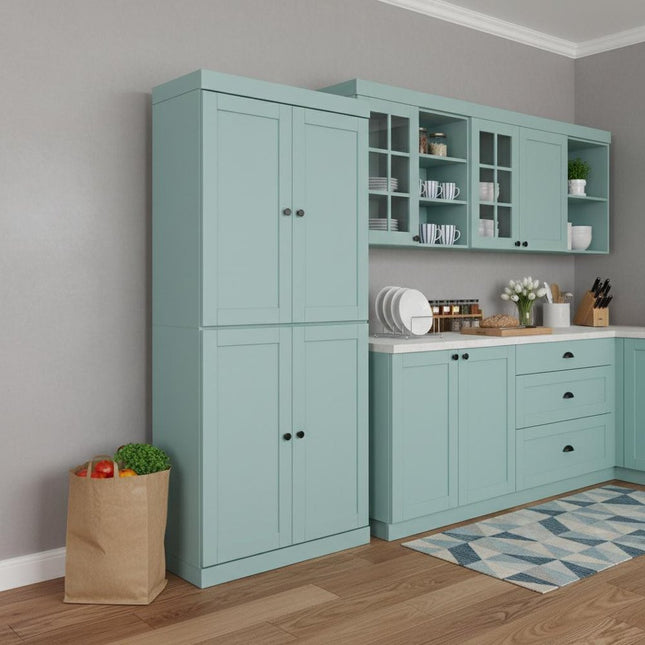 72" Aqua Solid Wood Four Door Pantry Or Storage Closet
