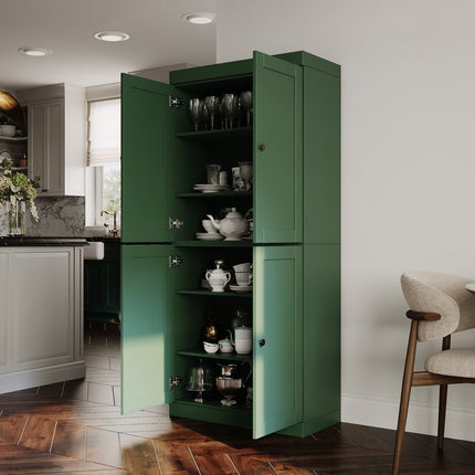 72" Green Solid Wood Four Door Pantry Or Storage Closet