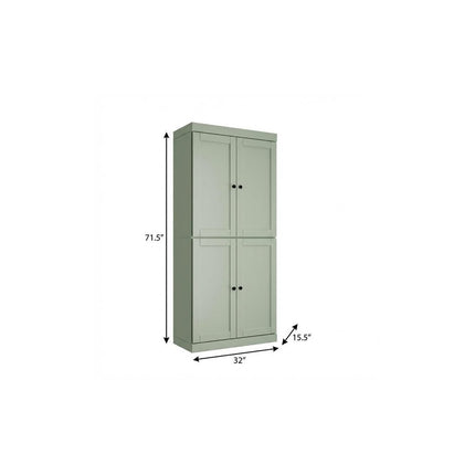 72" Sage Solid Wood Four Door Pantry Or Storage Closet