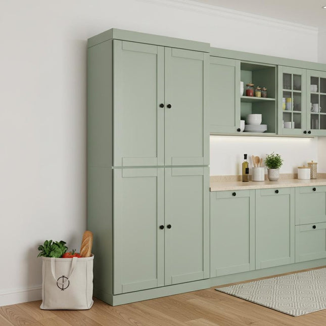 72" Sage Solid Wood Four Door Pantry Or Storage Closet