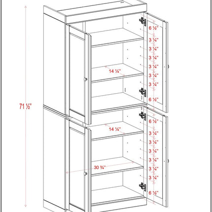 72" Sage Solid Wood Four Door Pantry Or Storage Closet