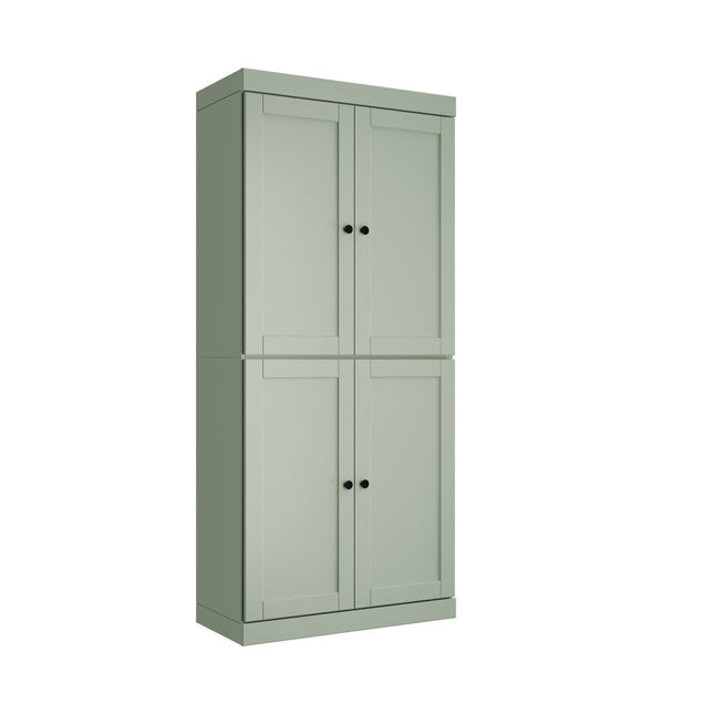 72" Sage Solid Wood Four Door Pantry Or Storage Closet
