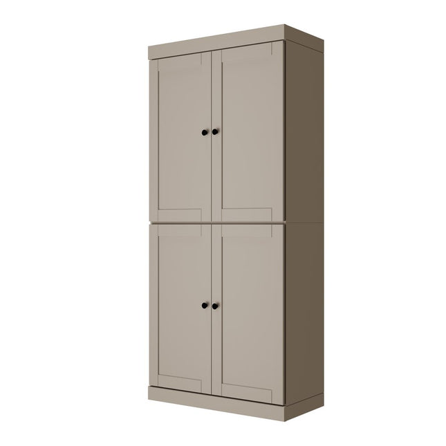 72" Beige Solid Wood Four Door Pantry Or Storage Closet