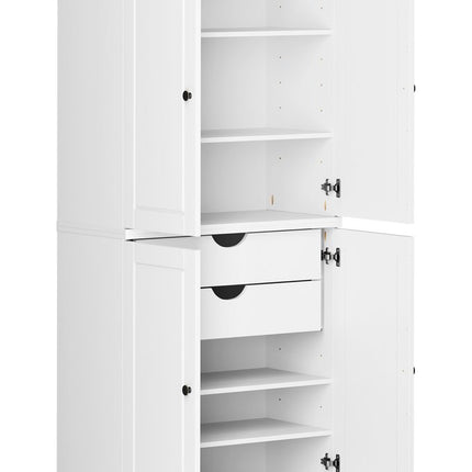 72" White Solid Wood Four Door Two Drawer Pantry Or Storage Closet