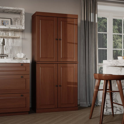 72" Coffee Solid Wood Four Door Two Drawer Pantry Or Storage Closet