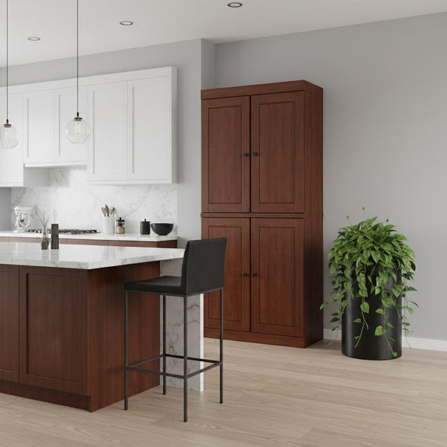 72" Coffee Solid Wood Four Door Two Drawer Pantry Or Storage Closet