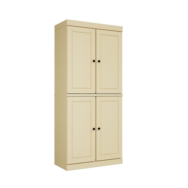 72" Yellow Solid Wood Four Door Two Drawer Pantry Or Storage Closet
