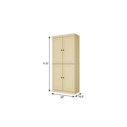 72" Yellow Solid Wood Four Door Two Drawer Pantry Or Storage Closet