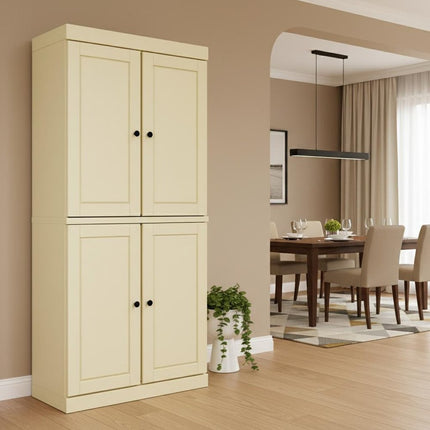 72" Yellow Solid Wood Four Door Two Drawer Pantry Or Storage Closet