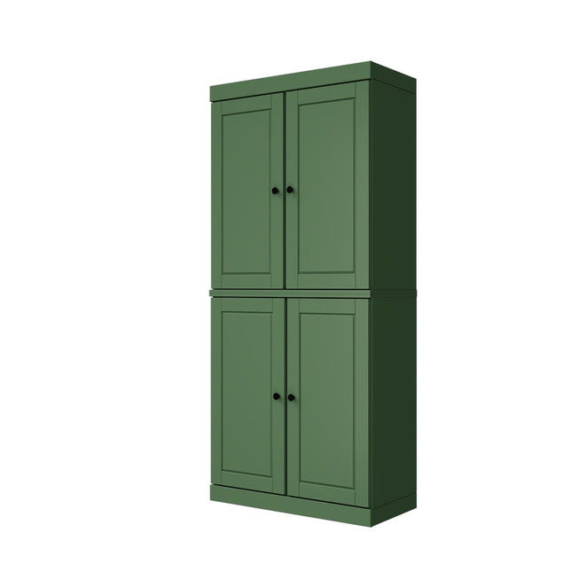72" Green Solid Wood Four Door Two Drawer Pantry Or Storage Closet