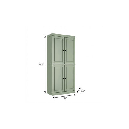 72" Sage Solid Wood Four Door Two Drawer Pantry Or Storage Closet