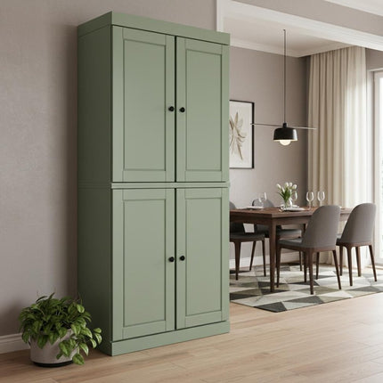 72" Sage Solid Wood Four Door Two Drawer Pantry Or Storage Closet