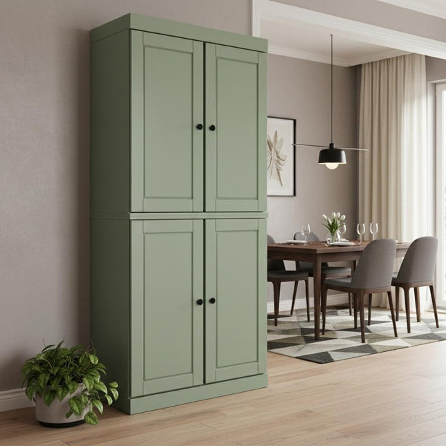 72" Sage Solid Wood Four Door Two Drawer Pantry Or Storage Closet