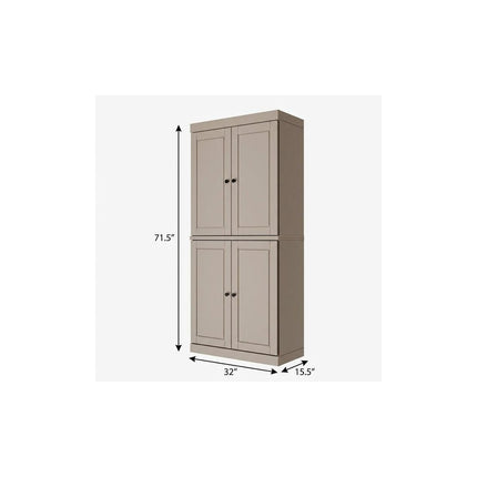 72" Beige Solid Wood Four Door Two Drawer Pantry Or Storage Closet