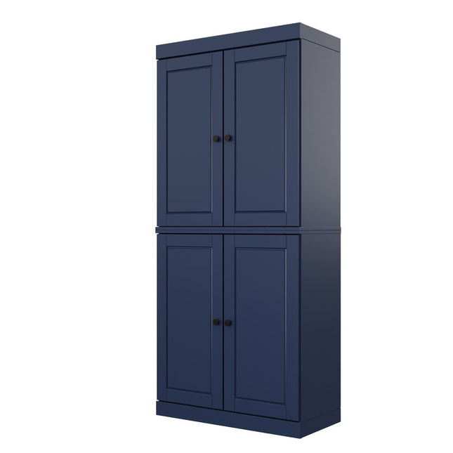 72" Navy Blue Solid Wood Four Door Two Drawer Pantry Or Storage Closet