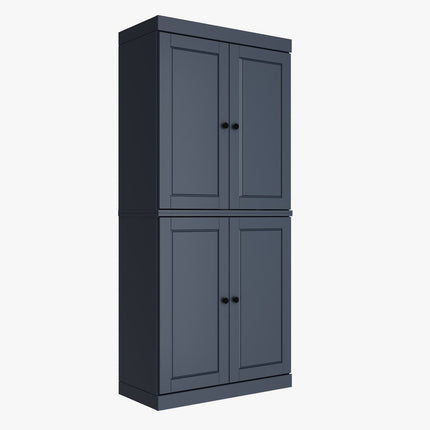 72" French Blue Solid Wood Four Door Two Drawer Pantry Or Storage Closet