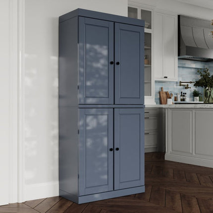 72" French Blue Solid Wood Four Door Two Drawer Pantry Or Storage Closet