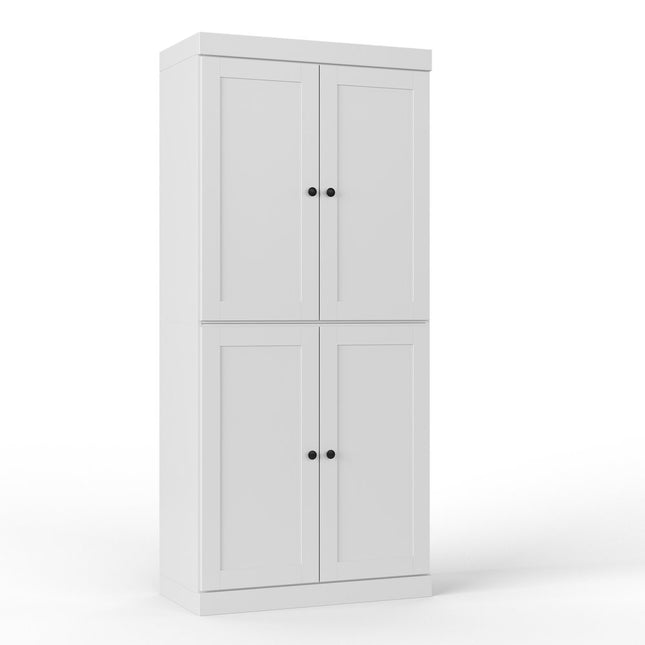 72" White Solid Wood Four Door Two Drawer Pantry Or Storage Closet