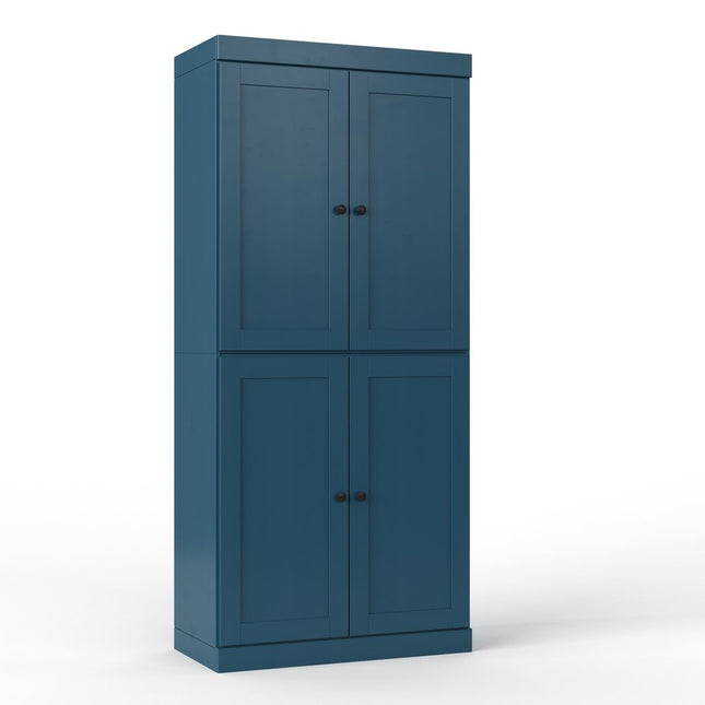 72" Teal Blue Solid Wood Four Door Two Drawer Pantry Or Storage Closet