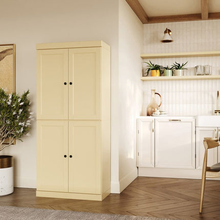72" Yellow Solid Wood Four Door Two Drawer Pantry Or Storage Closet