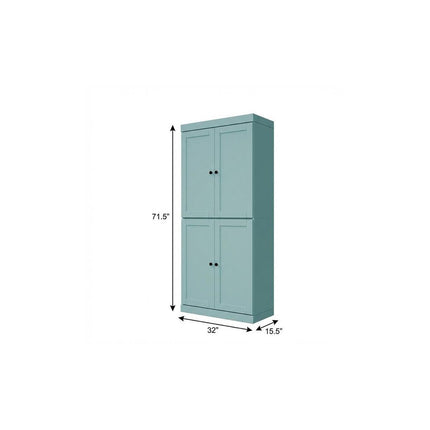 72" Aqua Solid Wood Four Door Two Drawer Pantry Or Storage Closet